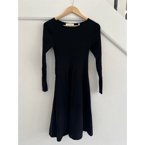 Lark & Ro Womens Dress Small Black Long Sleeve A-Line Knee-Length Ribbed Minimal - Picture 1 of 16